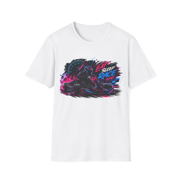 Racer Graphic Unisex T-Shirt — “Eat Sleep Race Repeat” Neon Go-Kart Motorsport Tee