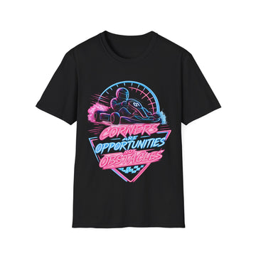 Racing Retro Unisex T-Shirt — “Corners Are Opportunities, Not Obstacles” Neon Racer Tee