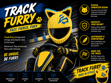 Foxy Rush Helmet Cover – Yellow Fox Karting Helmet Cover