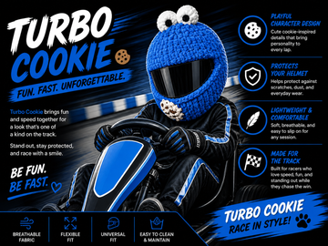 Turbo Cookie Helmet Cover – Blue Cartoon Karting Helmet Cover