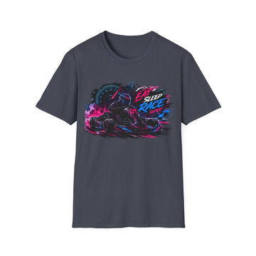 Racer Graphic Unisex T-Shirt — “Eat Sleep Race Repeat” Neon Go-Kart Motorsport Tee