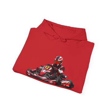Go-Kart Racing Hoodie — Red Kart Driver Graphic Sweatshirt