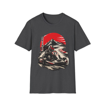 Kart Racing Unisex T-Shirt — Vintage Japanese Racer Design (Sun & Mount Fuji)