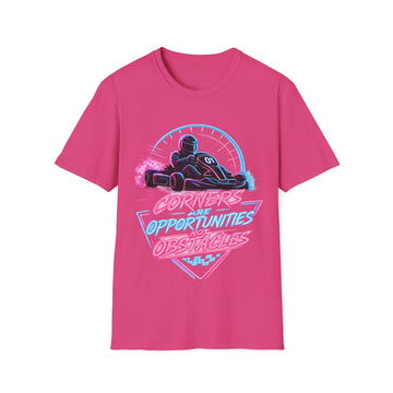 Racing Retro Unisex T-Shirt — “Corners Are Opportunities, Not Obstacles” Neon Racer Tee
