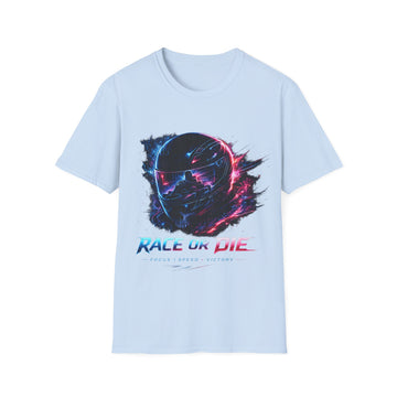 Race or Die Retro Racer Unisex T-Shirt — Neon Helmet Motorsport Graphic Tee