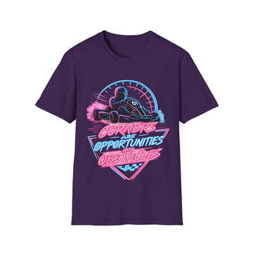 Racing Retro Unisex T-Shirt — “Corners Are Opportunities, Not Obstacles” Neon Racer Tee