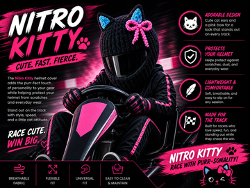 Nitro Kitty Helmet Cover – Cute Cat Ear Karting Helmet Cover